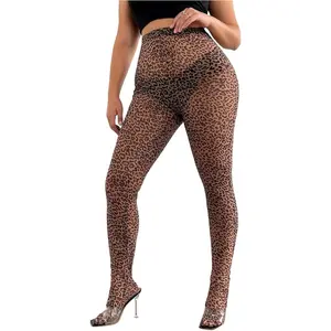 Women's Plus Size Mesh Leopard Print Leggings High Waisted Sheer Skinny Pants