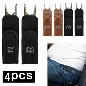 4 Pieces Metal Hook Elastic Belt, No Buckle Belts For Men Women, Adjustable Belts Without Holes, No Hole Buckleless Belt Hooks, Adults Invisible Waist Strap For Outdoor Work Travel Casual,unique gifts for man,(Unisex)Fashion surprise gift
