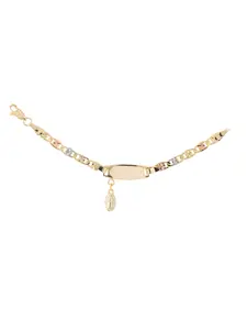 Baby bracelet with Virgin Mary charm, suitable for babies under 1 year old. 4.5-inch ID style bracelet in three-tone gold-plated metal. Customizable with a name. Please leave the name in a note or message.