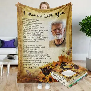 1 Custom Name Blanket - Personalized Memorial Flannel Parabola, Soft and Comfortable Sunflower Design, Perfect Gift for Family, Grandparents, Mom, Dad - "I Never Leave You" Hug from Heaven, Memorial Gift Blanket | Personalized Gift | Knitted texture, pers