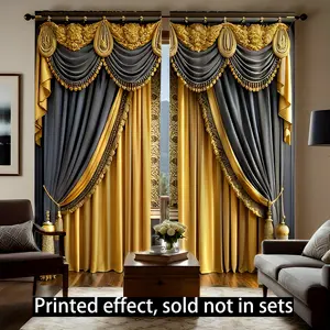 2 Piece Nordic European Style Fake Curtains, Home Textile Window Decoration, Digital Print Drapes, Pole Pocket Design, Privacy Protection