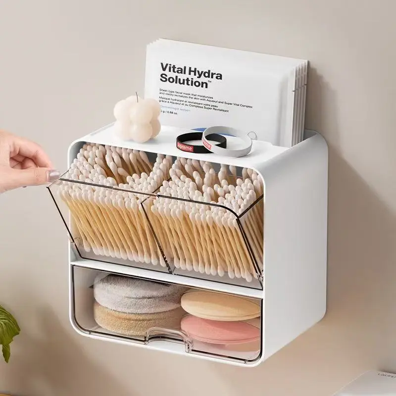 Wall-Mounted Bathroom Makeup Cotton Pad Storage Box, Powder Puff Swab Wipe Organizer Rack, Space-Saving Cosmetic Holder, Cosmetic Organizers, Makeup Tool Organizer, Beauty Organizer, Beauty Supplies Organizer