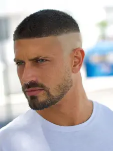 Hair System Ultra-Short Buzz Cut Men‘s Toupee, Human Hair Handmade Breathable Ultra-Thin PU Material Base, All-V Loop Hair System, Invisible Bio-Scalp for Natural Appearance Daily Use, Realistic Illusion Hairline