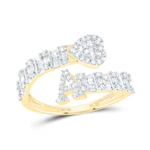 1/2Ctw-Nat Dia Nk Fashion Initial "A" Ladies Heart Cuff Ring (2.08 grams)