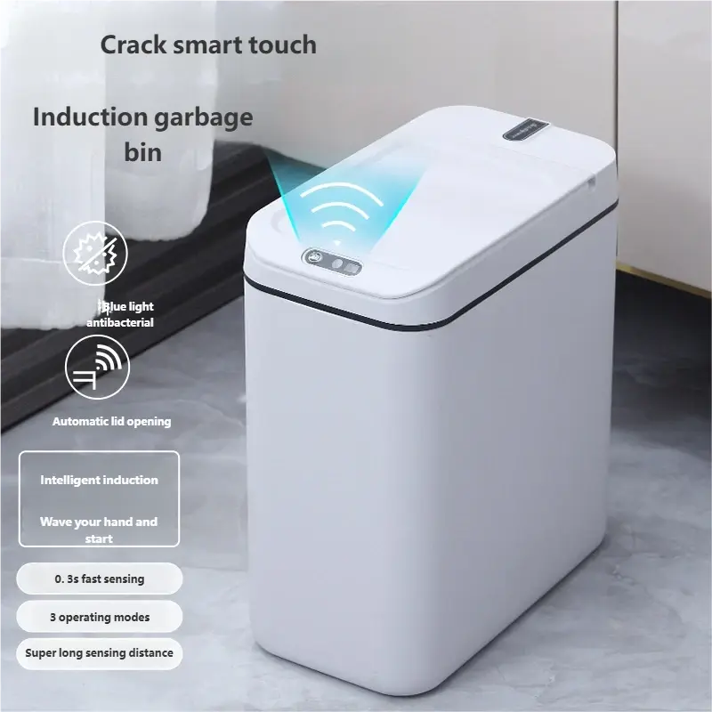 Smart Trash Can with Automatic Sensor, Electric Sanitary Bin for Living Room, Kitchen, Bathroom, Includes Bag Changing Box, Blue Light Antibacterial, Hand Wave Operation, 3 Modes, Long Sensing Distance