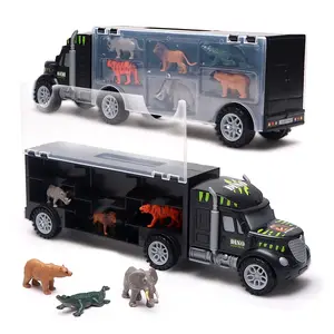 Animal Transport Truck Set, Dinosaur Theme Design, Foldable Play Toy, Parent-Child Interactive Educational Gift for Boys 3+