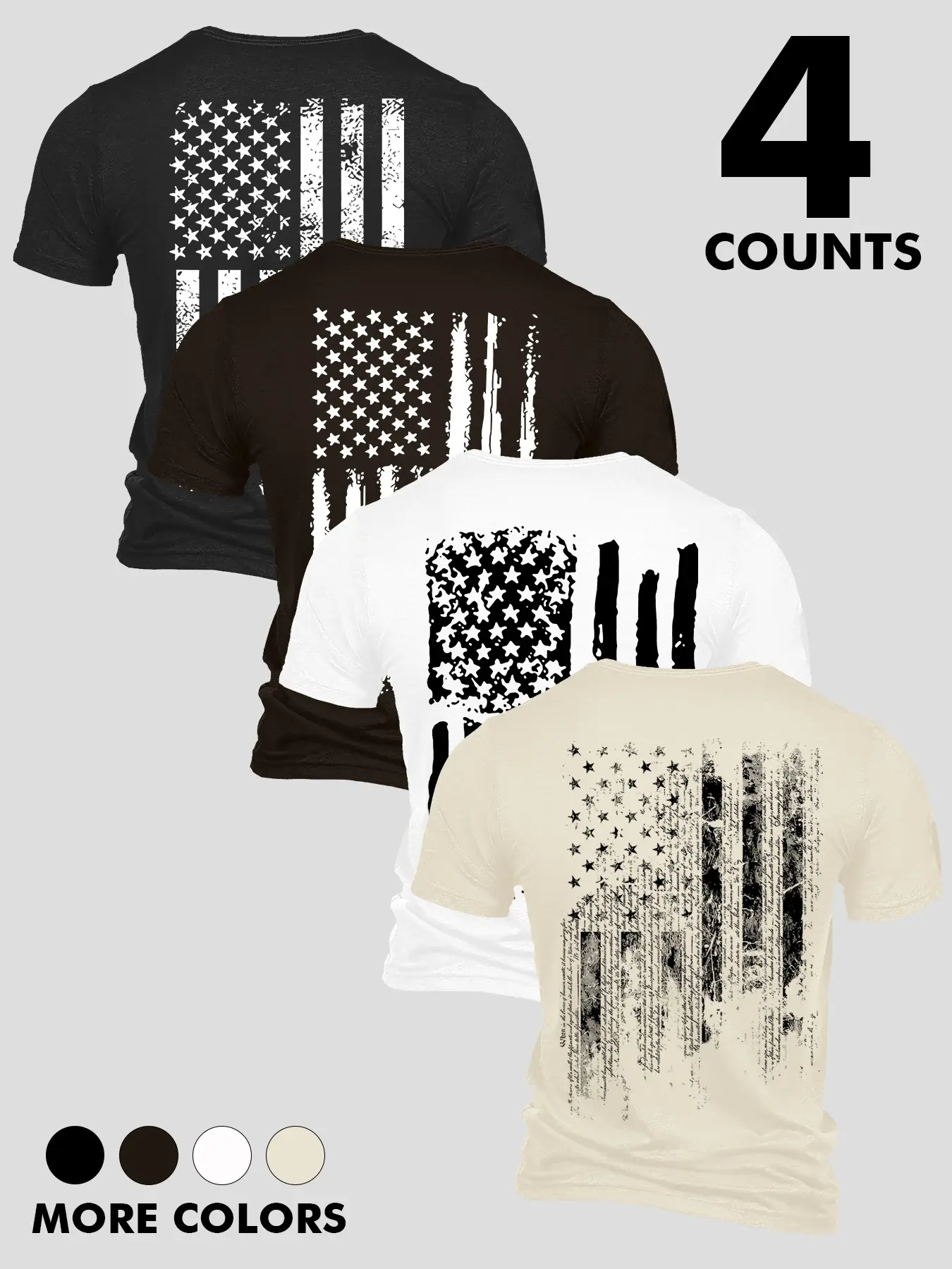 Men's 4-Pack Distressed American Flag T-Shirts, Vintage Patriotic Graphic Tees, Short Sleeve Loose Tops for Independence Day, Casual Wear Streetwear Casual Menswear #tiktokmademebuyit