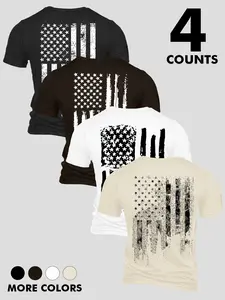 Men's 4-Pack Distressed American Flag T-Shirts, Vintage Patriotic Graphic Tees, Short Sleeve Tops for Independence Day, Casual Wear #tiktokmademebuyit