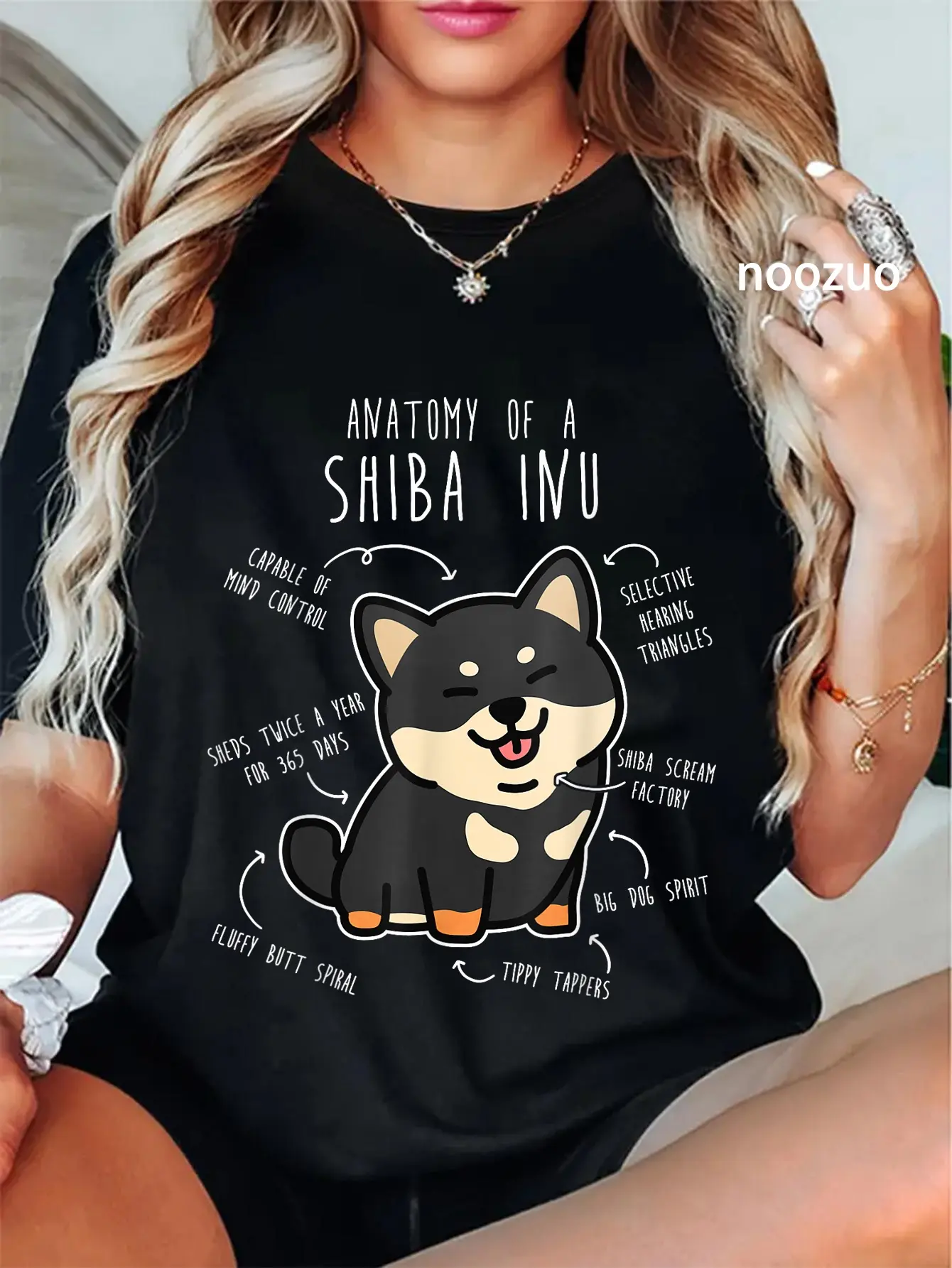 100% Cotton Shiba Inu Dog Anatomy Funny Pet Black Tan Doge Mom Cute T-Shirt