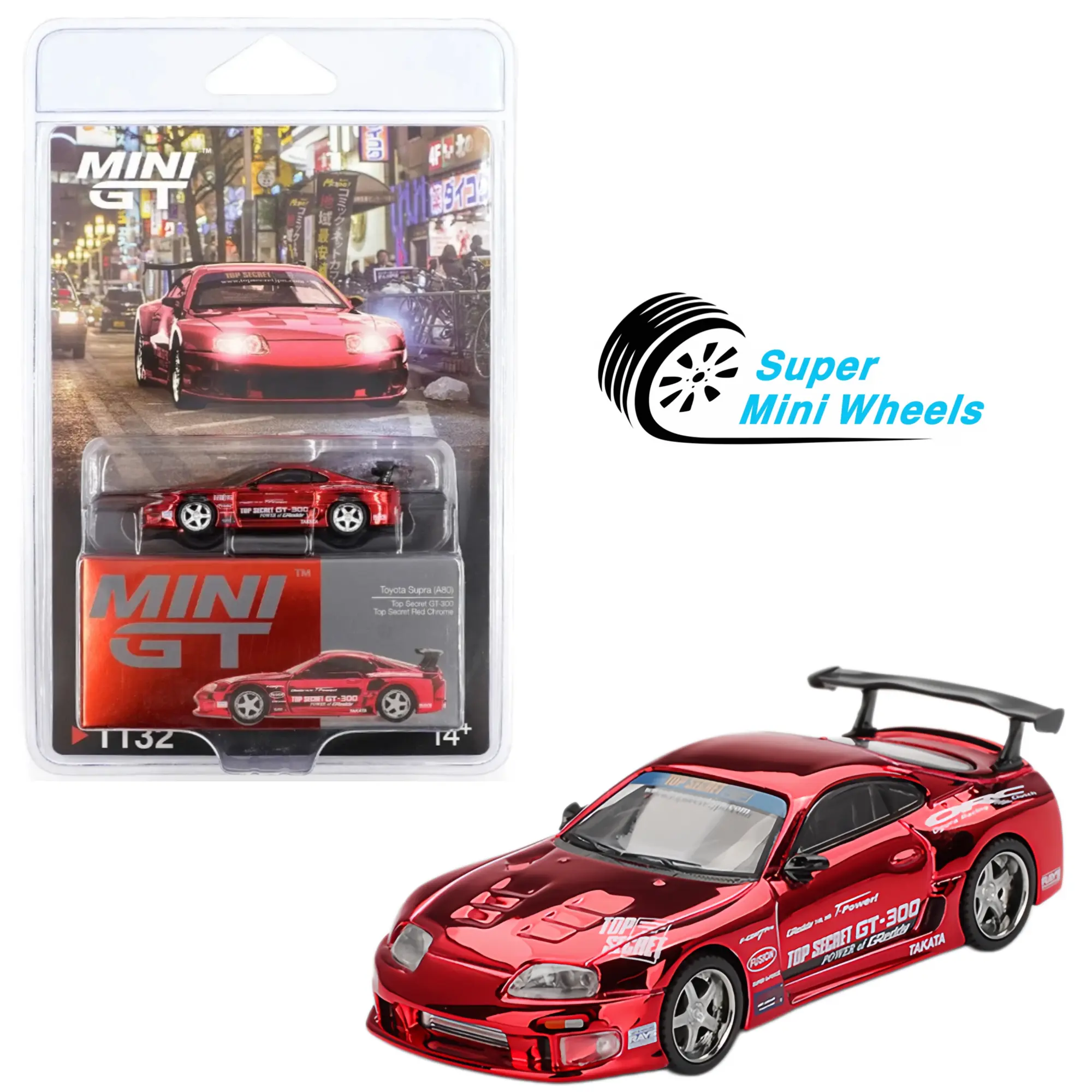 Mini GT 1:64 Toyota Supra (A80) Top Secret GT-300 Top Secret – Red Chrome #1132