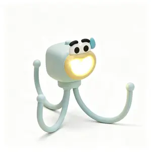Cute Octopus Night Light with Flexible Tentacles, 2-in-1 Funny Phone Stand & USB Bedside Lamp, Adjustable Gooseneck Small Desk Lamp for Bedroom Decor, Kawaii Gift for Kids Girls