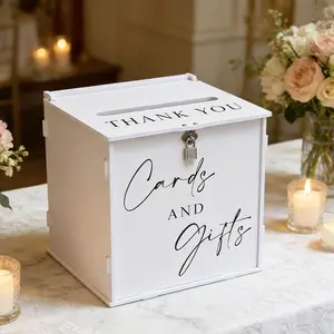 White Card Box with Lock & Slot, Elegant Wedding Card Boxes for Reception Money Envelope Cash Cards & Gifts, Spacious Gift Cards Holder Box for Party Gradu