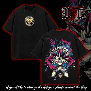 Black dark magician girl teacher combine art ace card yugi muto yami monster card yugioh duel monster Anime Manga 2 sided Washed T-shirt  graphic tee sweatshirt hoodie, Oversize Shirt, Gift for fan, for him, for her, Vintage Outfit C6X