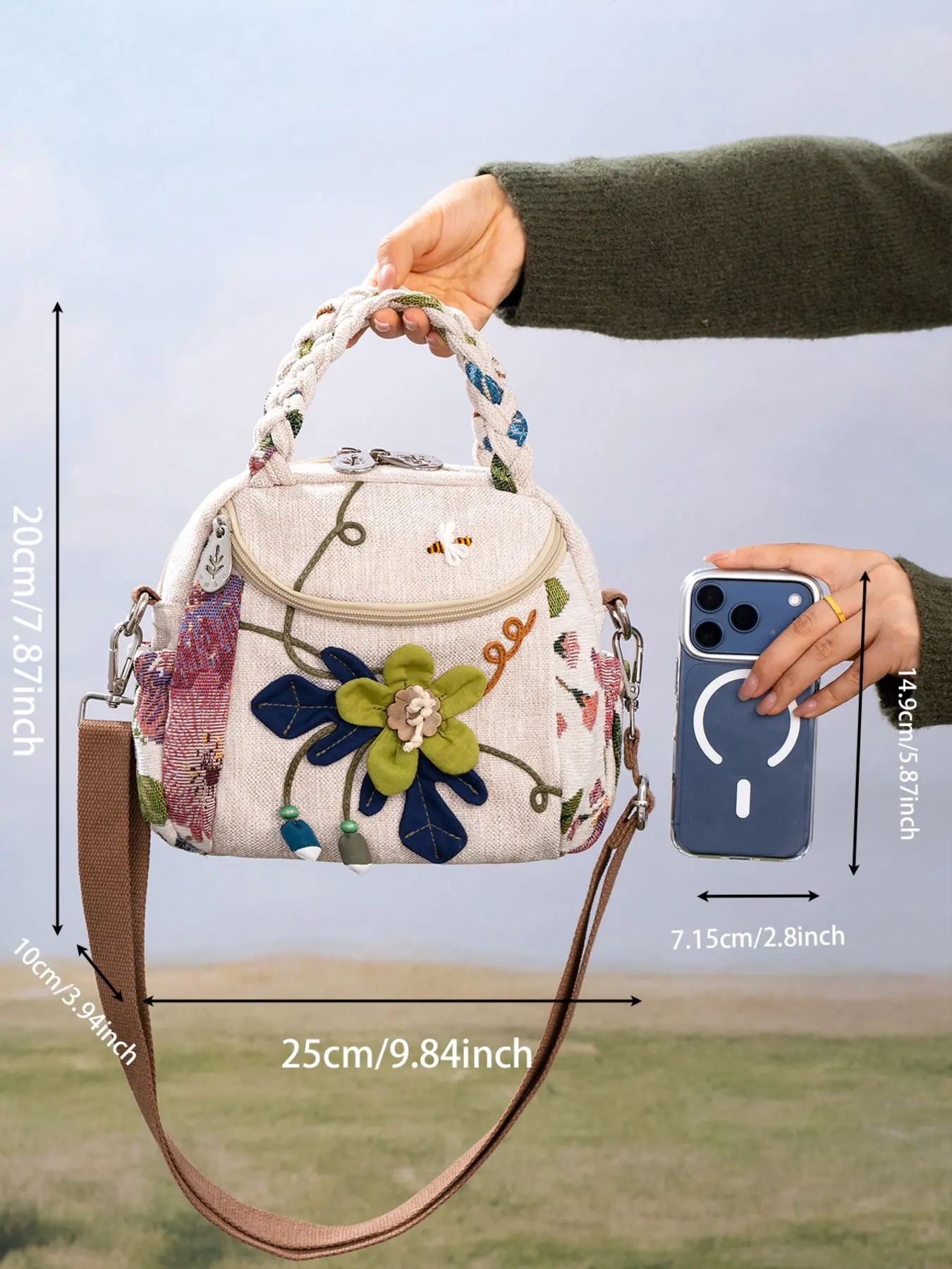 Embroidered Backpack for Women,Boho ShoulderBag Vintage Ethnic Flower Cross-body Vintage Embroidered Backpack Purse main image 4