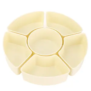 360° Rotating Divider Tray 6 Compartments Compact Sealed Snack Tray Divided Serving Tray for Road Trips Picnics