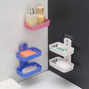 Punch-Free Soap Box Wall Mounted Single Double Layer Suction Cup Wall Hanging Soap Rack Bathroom Rack Kitchen Storage Box