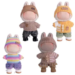 6.7inch 4 sets labubu Clothing Accessories Set Hat + Clothes + (pants or skirt) Doll Clothes Suitable for Fashion Plush Dolls ﻿