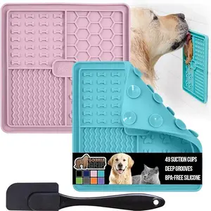 GORILLA GRIP BPA Free Silicone Lick Mat for Dogs, 49 Powerful Grip Suction Cups, Dishwasher and Freezer Safe Flexible Licking Pad for Dog Baths, Cat Grooming, Nail Trimming, Turquoise Pink 2 Pack