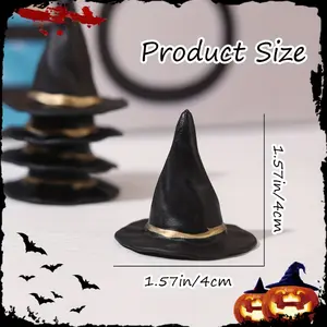 10pcs Halloween Witch Hats - Black Plastic Mini Witch Hats for DIY Crafts, Party Decorations, and Gift Sharing, Hand Wash Only, No Electricity Needed, Halloween Decorations, Halloween Accessories, Halloween Themed Items, Durable Plastic Hat