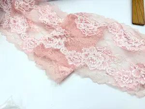 4 yard , 6“ Pink Blossom Stretch Lace Trim Shiny for Lingerie/Sewing/Craft DIY