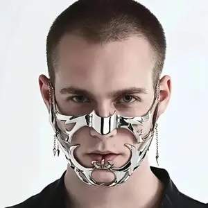 Cyberpunk Style Mechanical Fluid Futuristic Metal Mask, Fashion Halloween Half Face Decoration Unisex Facial Accessory