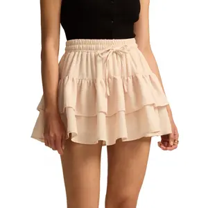 Women’s Sporty Puff Mini Skort – Adjustable Drawstring, High-Waist Elastic, Anti-Exposure Layered Skirt