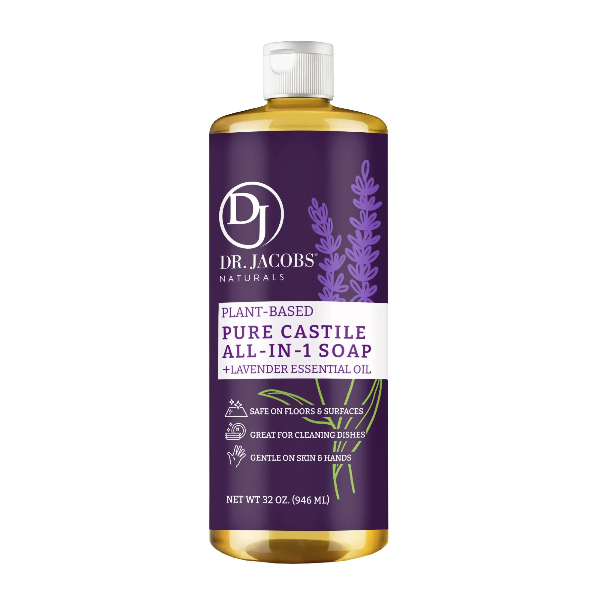 Lavender All in 1 Castile Soap - Biodegradable - Non-Paraben - Vegan - Made with Essential Oils Skin and All Purpose Cleanser