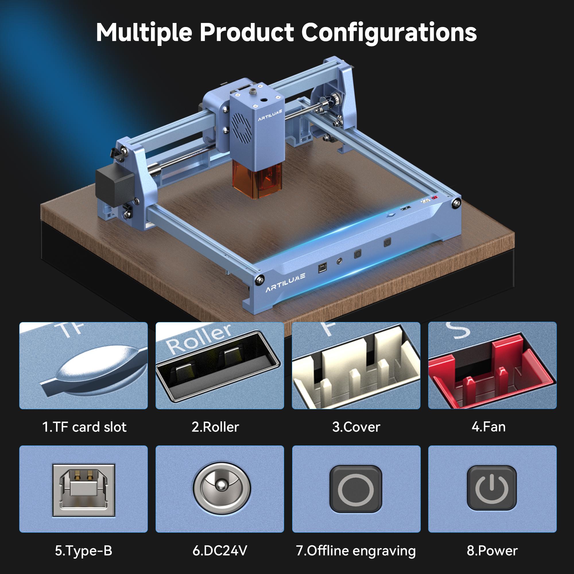 ARTILUME U1 Laser Engraver & Cutter, High-Precision 12000mW Blue Laser, App Control Supported, Ideal for Wood, Metal, Acrylic, Leather & More