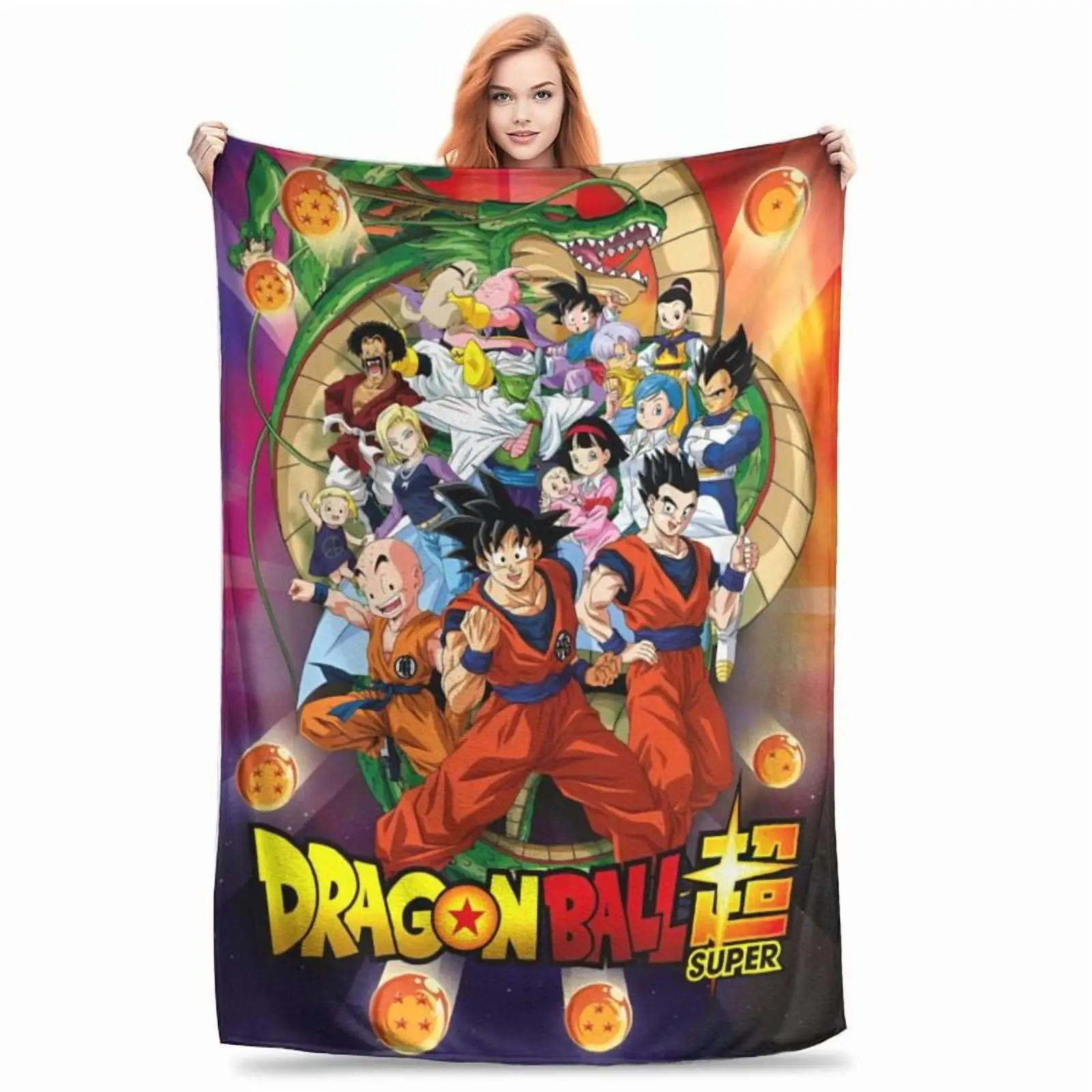 Retro anime Dragon Ball print design flannel throw blanket, versatile and comfortable for all seasons, indoors and outdoors, 50x60 inches
