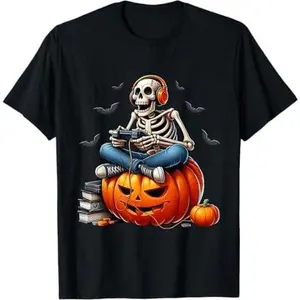 Skeleton Gamer Gaming Controller Halloween Shirts Boys Kids T-Shirt