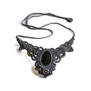 AYANA Black Onyx Macramé Crystal Necklace for Protection & Inner Strength – Thoughtful Spiritual Gift for Energy Clearing, Grounding & Chakra Healing