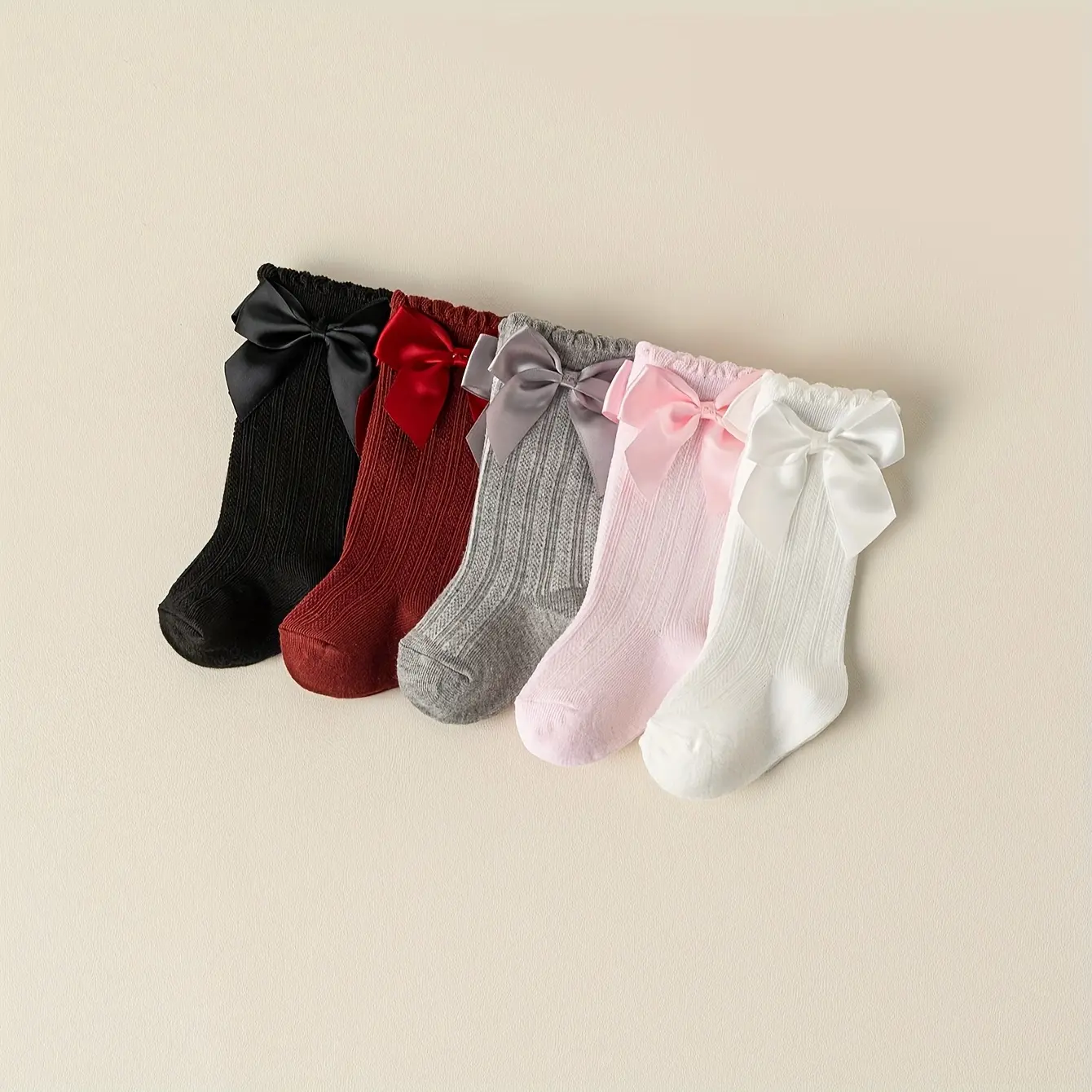 Girls' Breathable Comfy Ankle Socks, 5-Pair Pack with Solid Color Bow Knot, Polyester Spandex Blend for All Seasons, Breathable Comfy Socks, Comfy Socks
