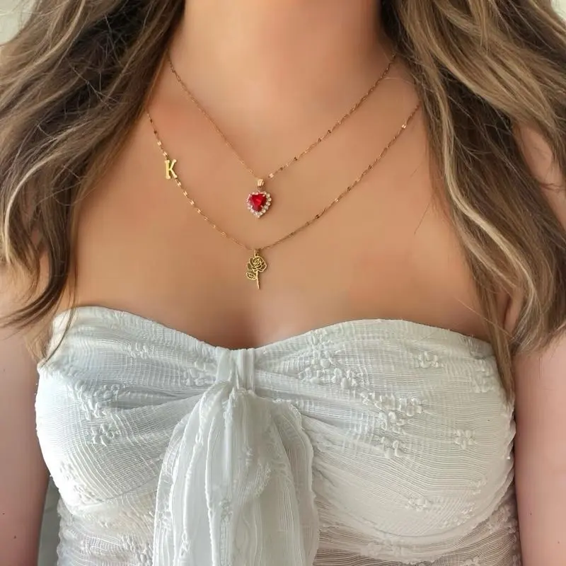Personalized Layered Necklaces with Birth Stones, Birth Flowers, and Custom Initials - High Quality Stainless Steel for Women