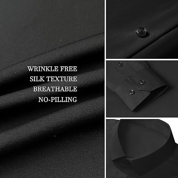 Elencoco Men's Super Stretchy Dress Shirt Quick-Drying Breathable Anti-Wrinkle Muscle Slim Long-Sleeved Business Sports Casual Black Top Outdoorfun Beige Fabric,Father's Day Gift Workwear Menswear,Tiktok shop deals,Gifts for him,Valentines day outfit