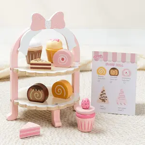Realistic Wooden Kitchen Toy Dessert Stand with Ice Cream and Donut, Play Kitchen Accessories, Pretend Play Food Set for Kids, Perfect Birthday Gift for Girls