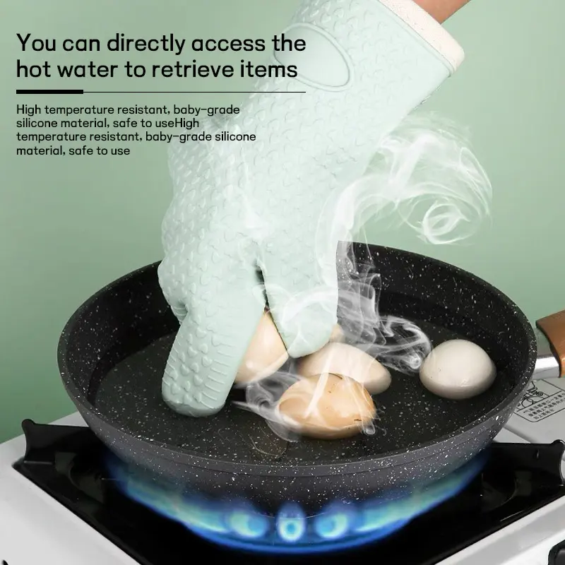 Heat-Resistant Silicone Oven Mitts Up to 350℃ Non-Slip Waterproof Baby-Grade Material for Microwave & Steamer Safe Cooking Tools Kitchen Latex Gloves Kitchenware