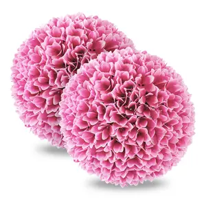 COSTWAY - 2 Pieces Artificial Plant Topiary Balls Faux Boxwood Decorative Balls-Pink