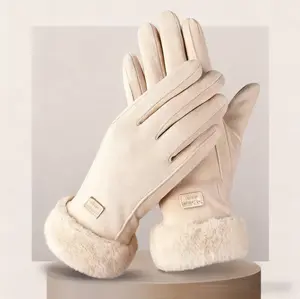 Women's Winter Thickened Gloves, Elegant Solid Color Fashion Warm Gloves for Fall & Winter, Windproof Cycling Gloves for Outdoor Activities