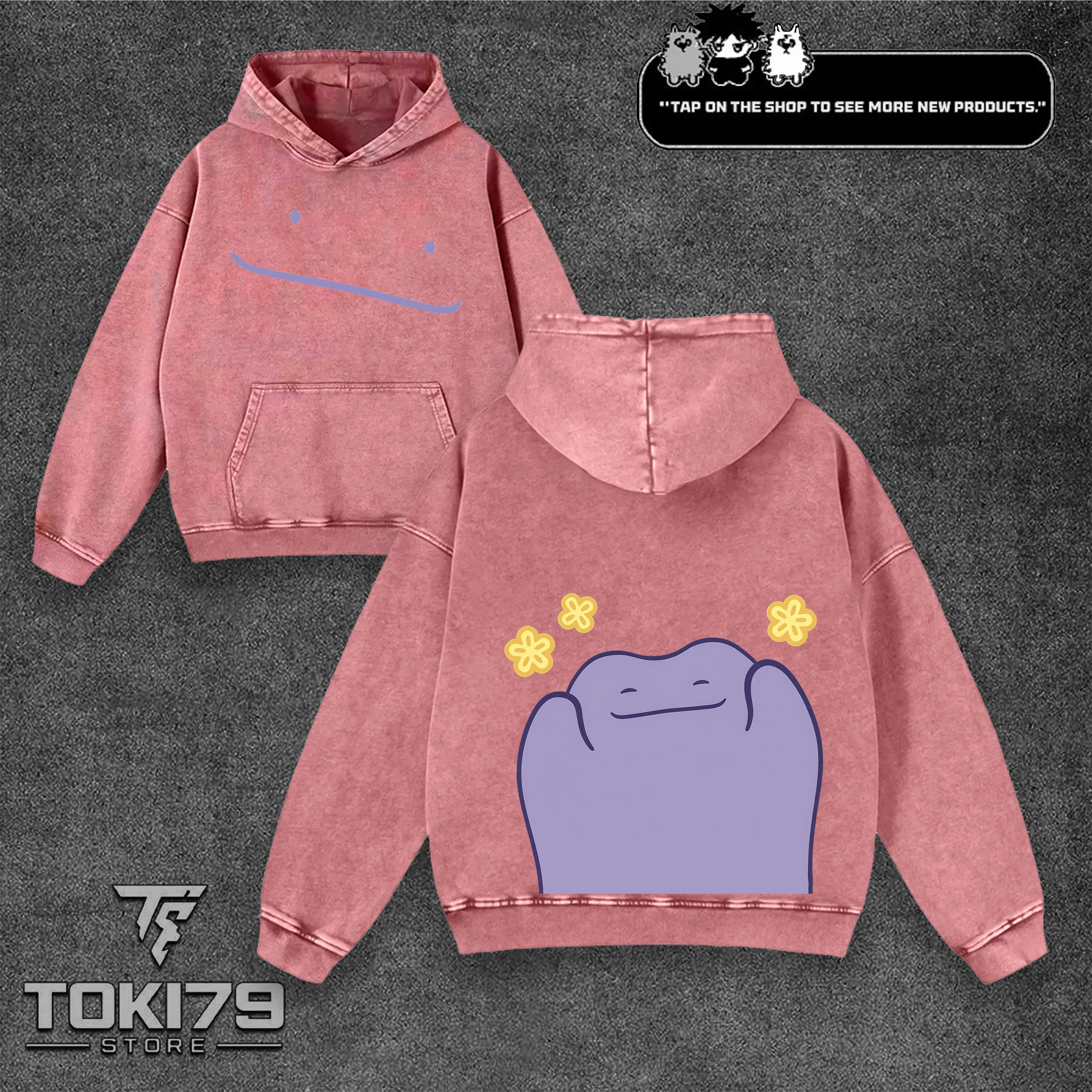 Vintage Ditto cute style Anime Double Oversized Washed Tee Unisex Anime Lover Cotton Fabric men gifts merch Stylish Clothes Streetwear Relaxed Fit