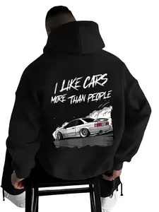 Men's I Like Cars More Than People Car Graphic Hooded Sweatshirt Winter Warm Casual Streetwear Pullover with Hood Machine Washable Sweater for Drivers Car & Casual Attire