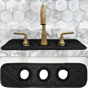 Bathroom Sink Splash Guard 3-Round-Hole : , Faucet Mat for Bathroom Sink 3 Holes (Black)