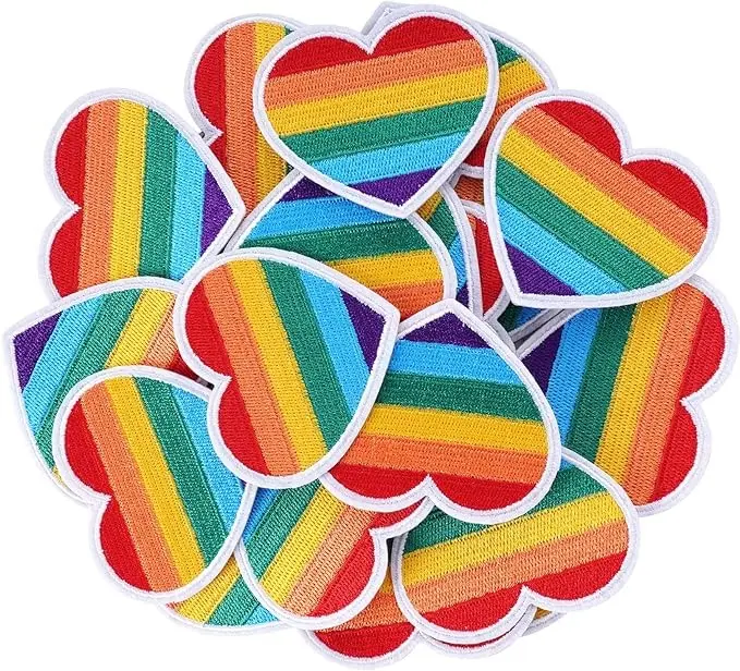 24pcs LGBT Heart Shape Iron on Patches Rainbow Color Gay Pride Day Cute Heart Sew on Patches Embroidered Applique Decoration Patches for Clothing Backpacks Jeans Hats Bags (Rainbow, XL)