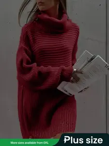 High Neck Pullover Sweater, Casual Fashion Long Sleeve Drop Shoulder Knitwear, Women's Fall & Winter Clothing, Comfortable and Stylish, Fitted