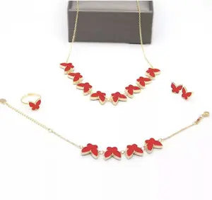 Four Leaf Clover Sets 4pcs Luxury Acrylic Necklace Set Earing Bracelet and Ring for Women Female Jewelry Gift