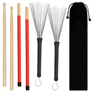 1 Set Drum Sticks, 5A Maple Wood Drum Sticks, Drum Rods Brushes, Retractable Drum Wire Brushes with Portable Bag, Drumsticks Gift Sets for Boys Girls Adults Drummer Practice Rubber Wooden