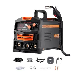 VEVOR Pro MIG Welder, 200A Pluse Mig Welding Machine, 5-in-1 Synergic Welder Machine MIG Pluse/Gas MIG/Flux Core MIG/Stick/Lift TIG, 110V/220V Dual Voltage Aluminum Mig Welder with LCD Screen Display