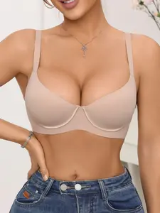 Women's Plain Underwire Bra with Adjustable Straps, Comfortable Breathable Gel Padding, Max Support Fitted Design for All Seasons
