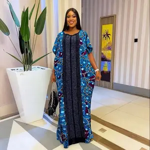 2025 New Fashion Tie Dyed Big Headband Ethnic Loose and Breathable African Cotton Women Printed Dress for Stylish Outfits