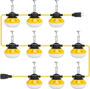 100FT LED Work Light, 100W & 10000LM Construction String Lights, 10 Bulbs LED Work Lights for Jobsite Lighting, Construction Site, Renovation, Walkway, Patio, Mine cave,Free for Climbing Hook