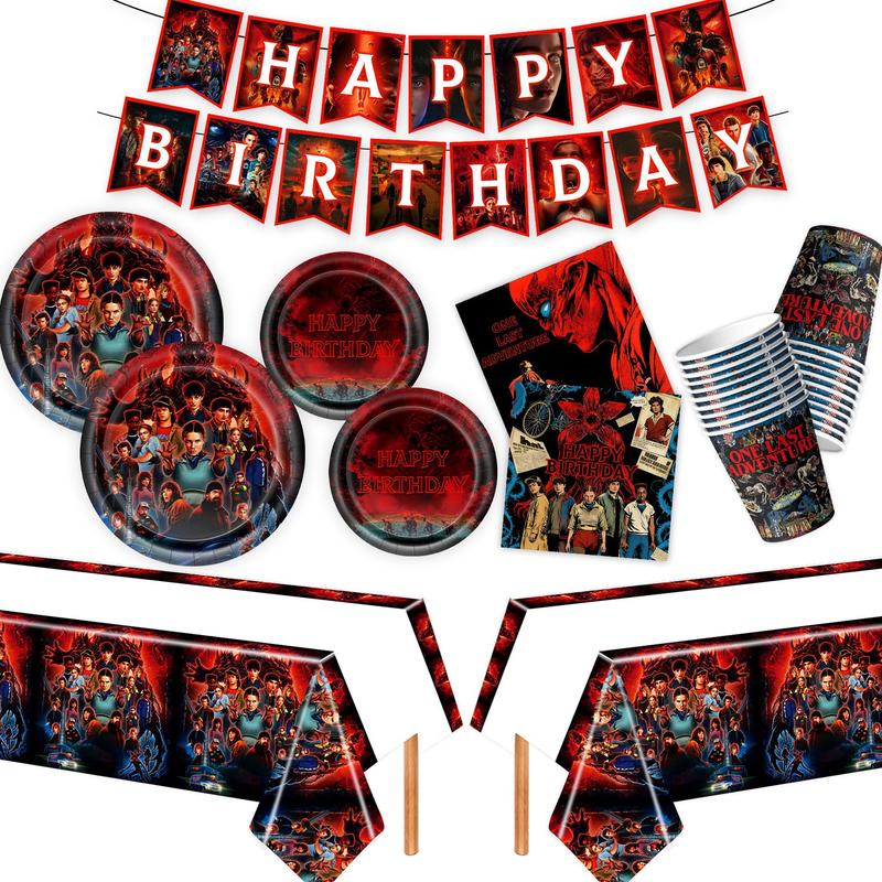 Stranger Things Party Supplies Set, Birthday Decorations, Balloons, Tableware, Banner, Holiday Hanging Decor, Perfect Gift for Friends